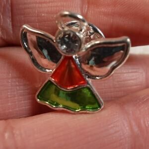VTG Guardian Angel Tac Pin - 18K Gold Finish with Red & Green European Crystals